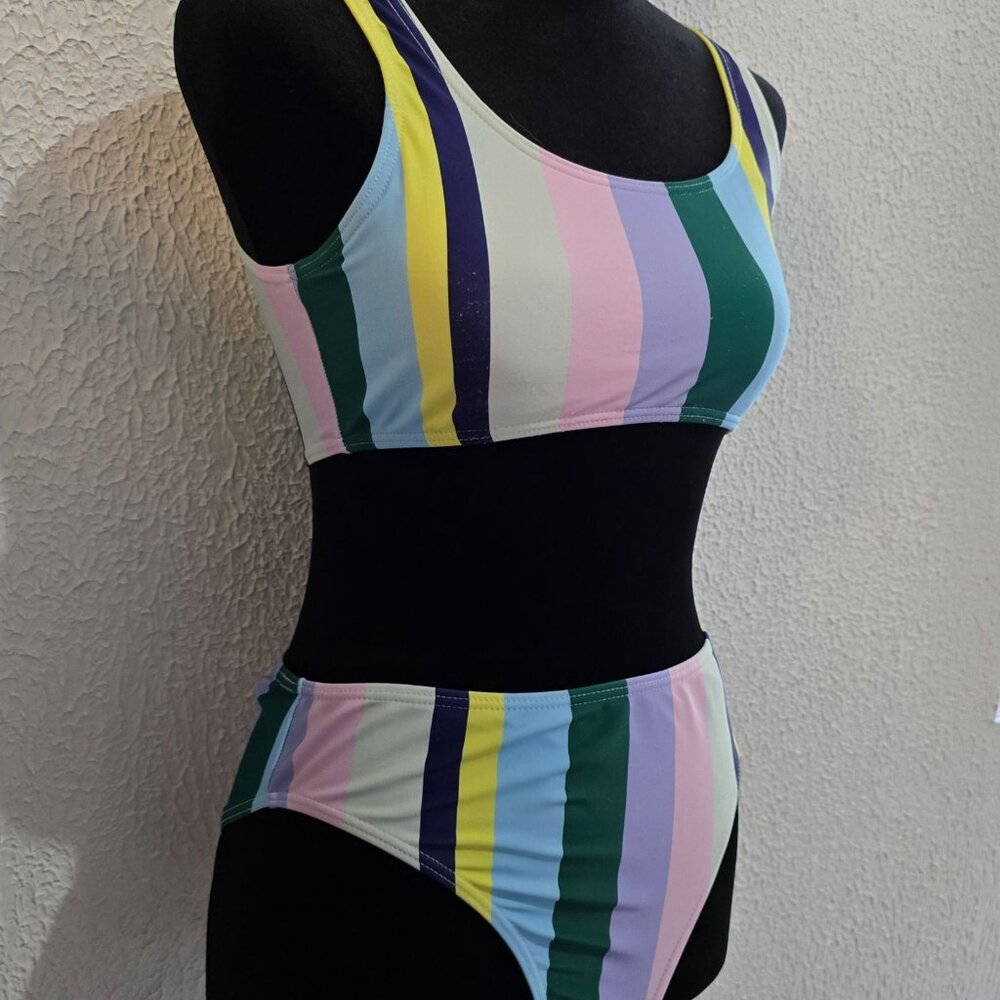 Striped‎ Multi-Colored Bikini Set By Romwe - Size M